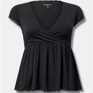 Torrid Black Surplice Babydoll top Lace Trim Size 1